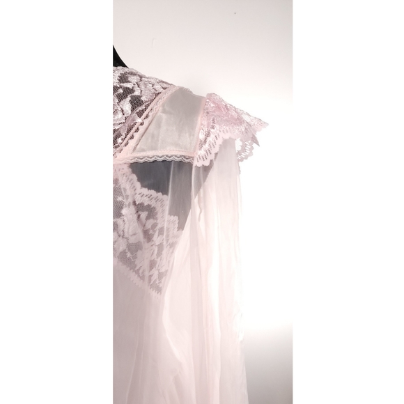 Vintage Beth Michaels Satin Nightgown with Sheer Robe Pink Sz Small - Picture 3 of 10